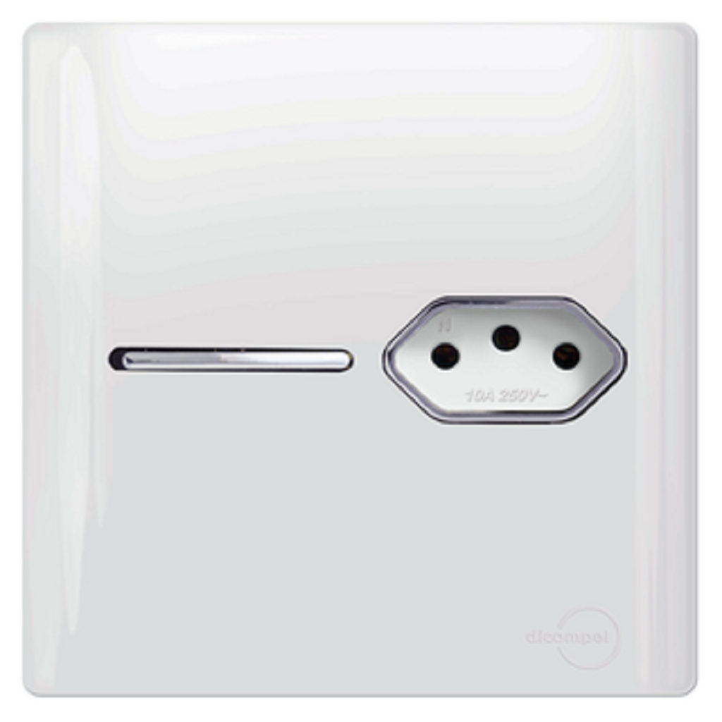 Interruptor Paralelo com Tomada 10A - Branco com Cromado