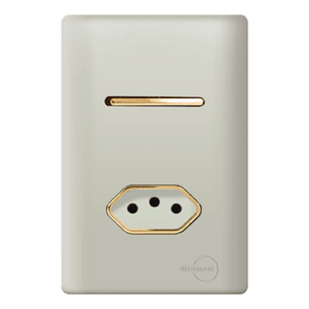 Interruptor 1 Tecla Paralela com Tomada 10A Novara Champanhe com Gold