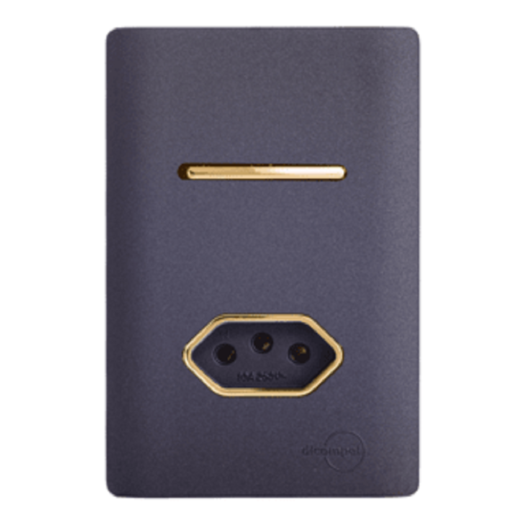 Interruptor Paralelo + Tomada 20A Novara Preto/Grafite com Gold