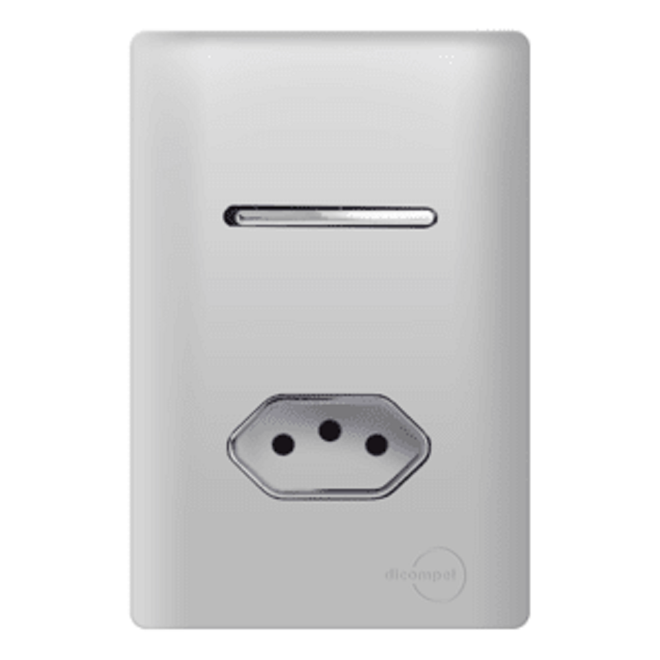 Interruptor 1 Tecla Simples + Tomada 10A Prata com Cromado Novara