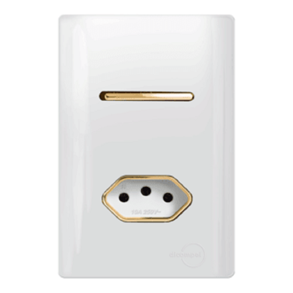 Interruptor Simples + Tomada 10A Branco Novara Gold