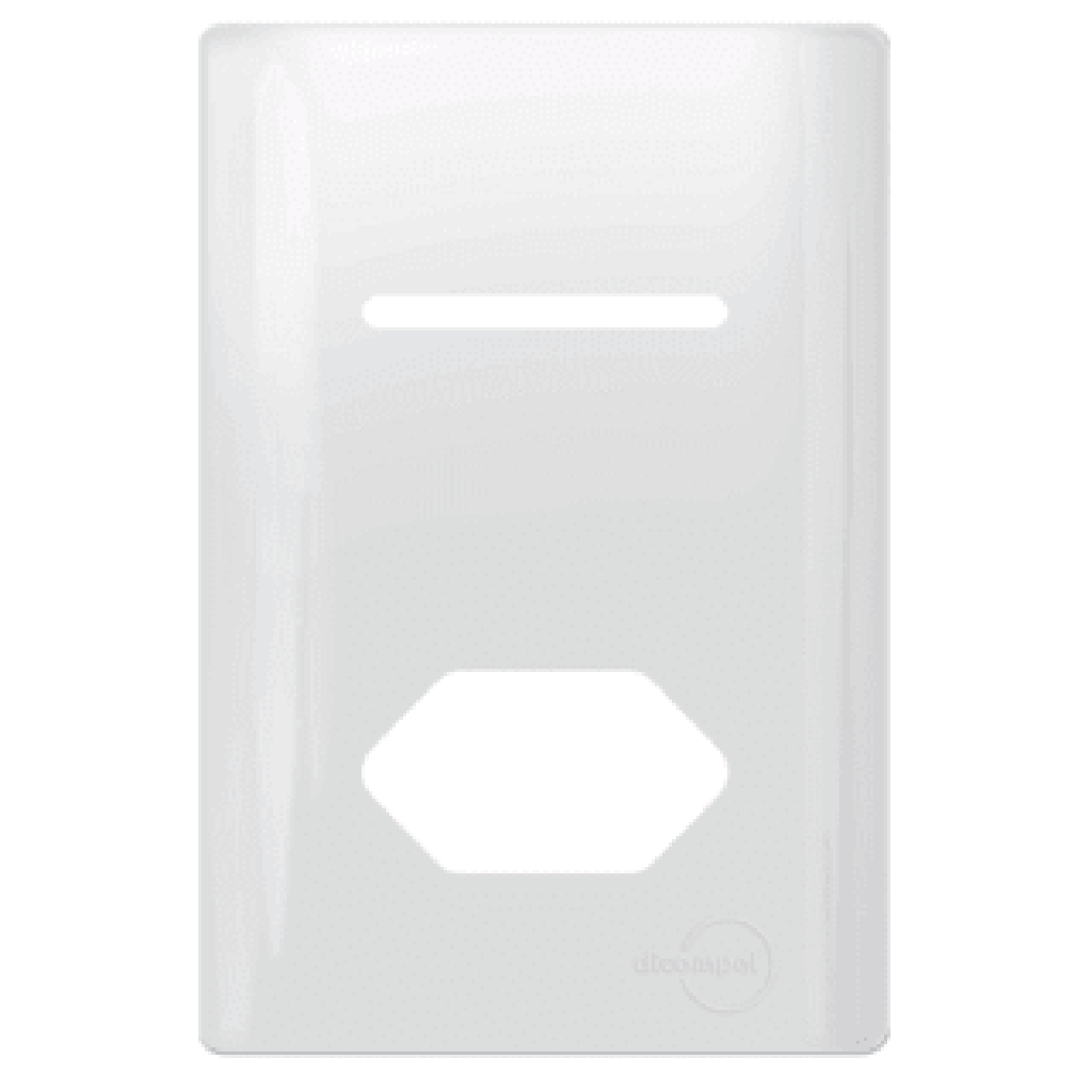 Placa 4x2 p/ 1 interruptor + 1 Tomada Branco brilhante