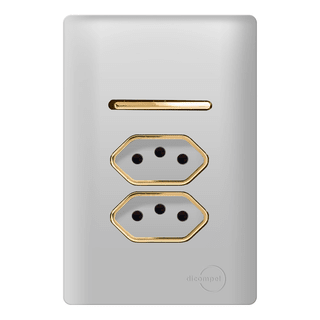 Interruptor Simples + 2 Tomada 20A Prata com Gold Novara