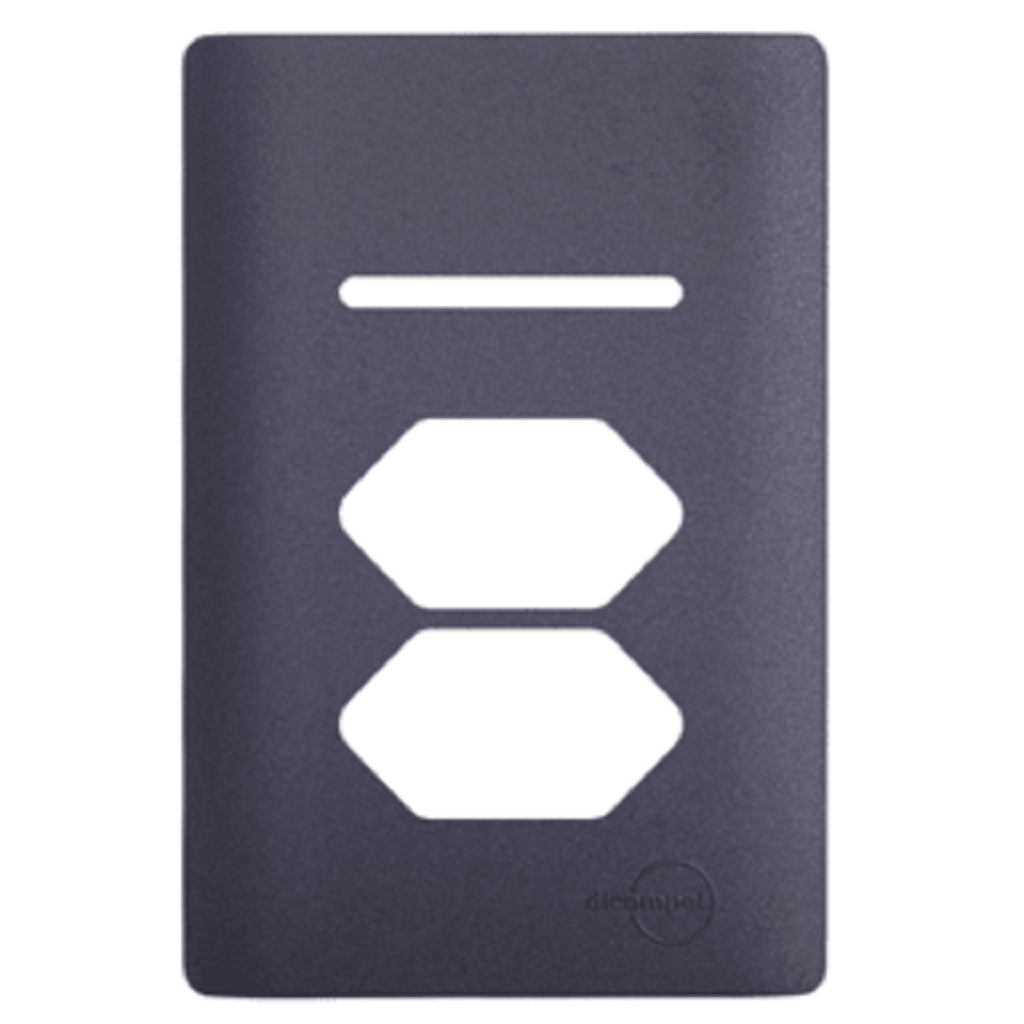 Placa 4x2 p/ 1 Interruptor + 2 Tomadas Preto/Grafite Novara