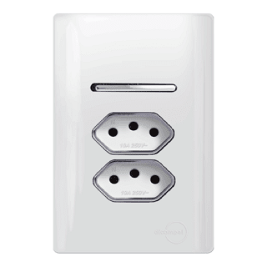 Interruptor Simples + 2 Tomadas 10A Branco com Cromado