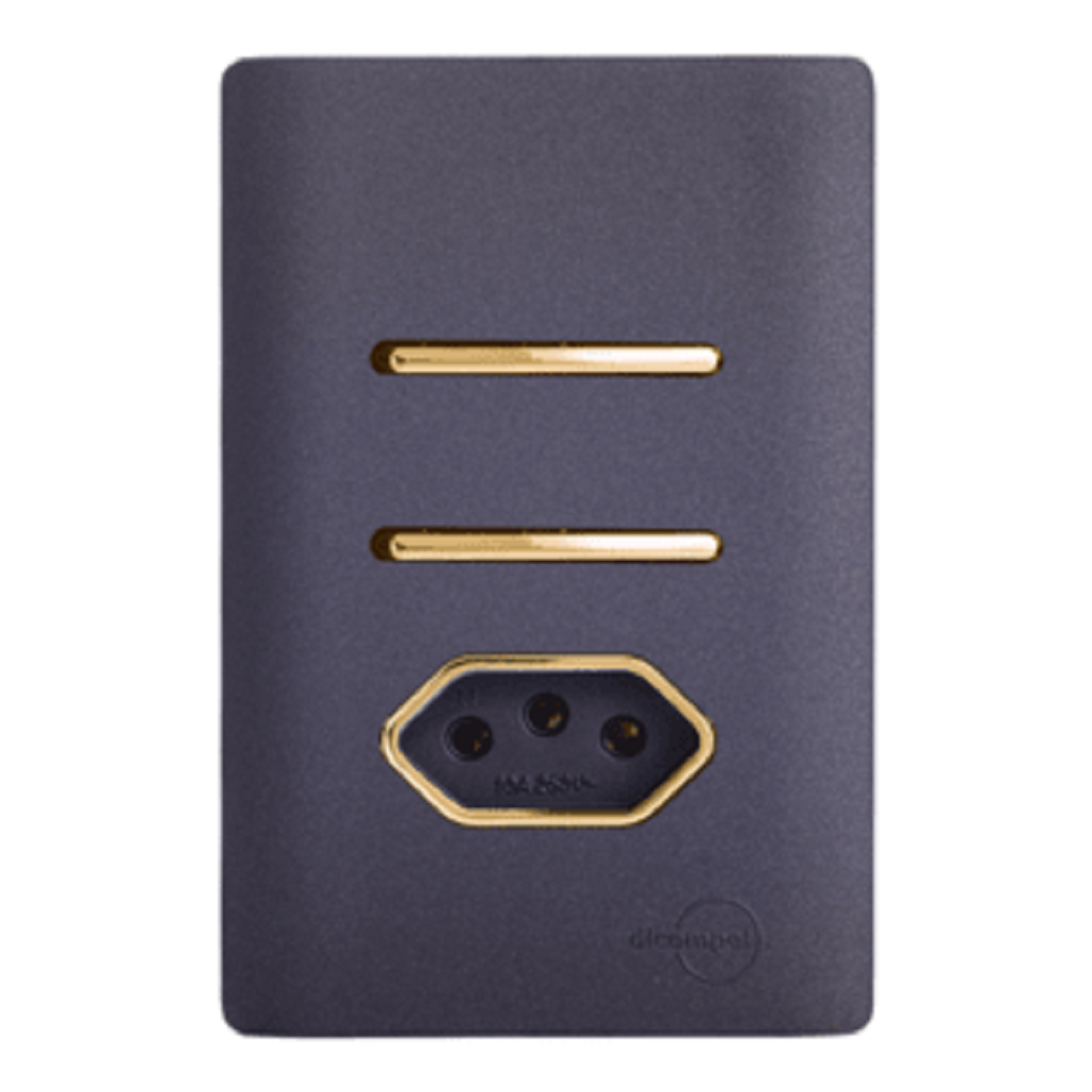 Interruptor Duplo 1 Simples 1 Paralelo+ Tomada 20A Novara Preto/Grafite com Gold