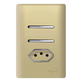 Interruptor 2 Teclas Simples com Tomada 10A Novara Dourado com Cromado