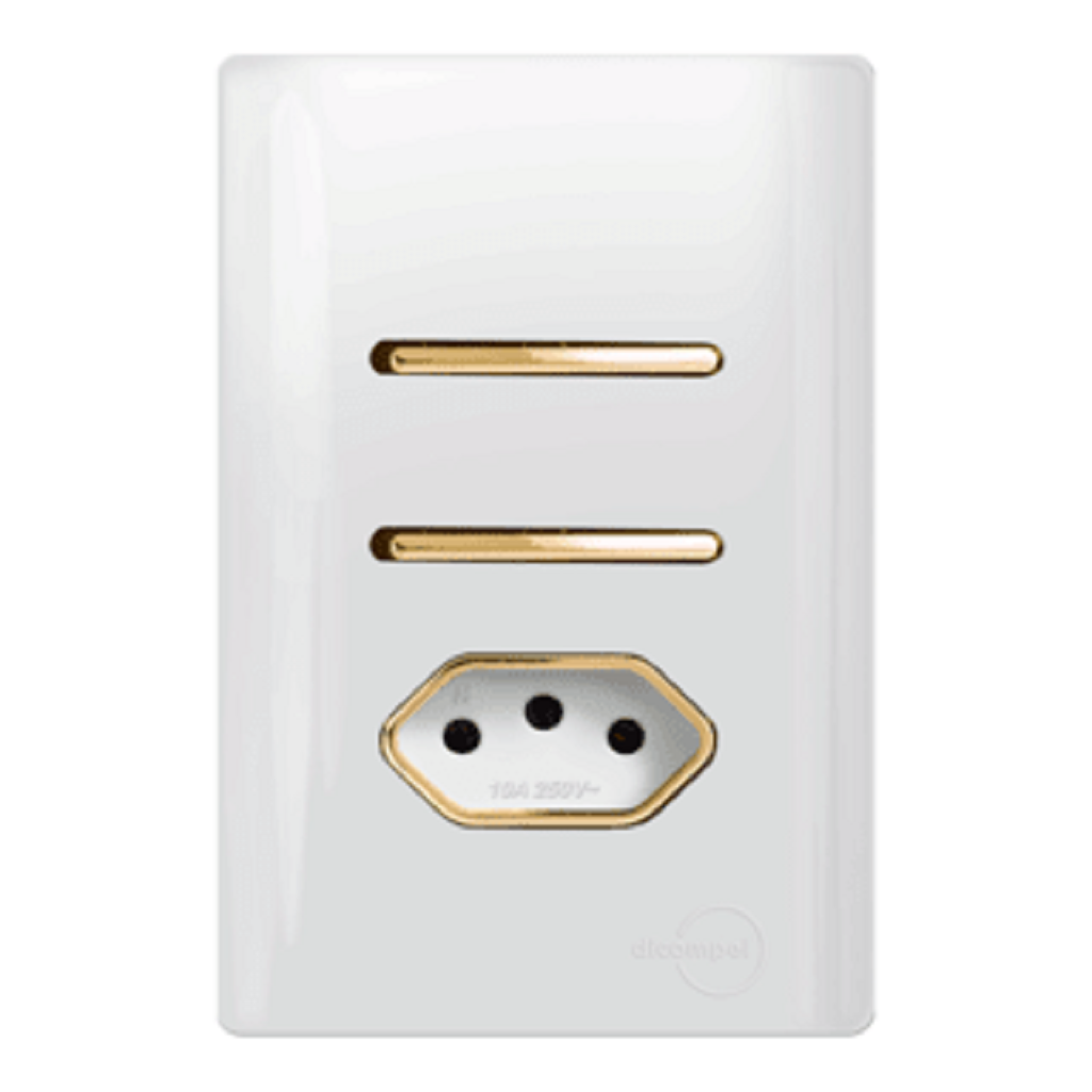 Interruptor Duplo 1 Simples 1 Paralelo + Tomada 20A Branco Novara Gold