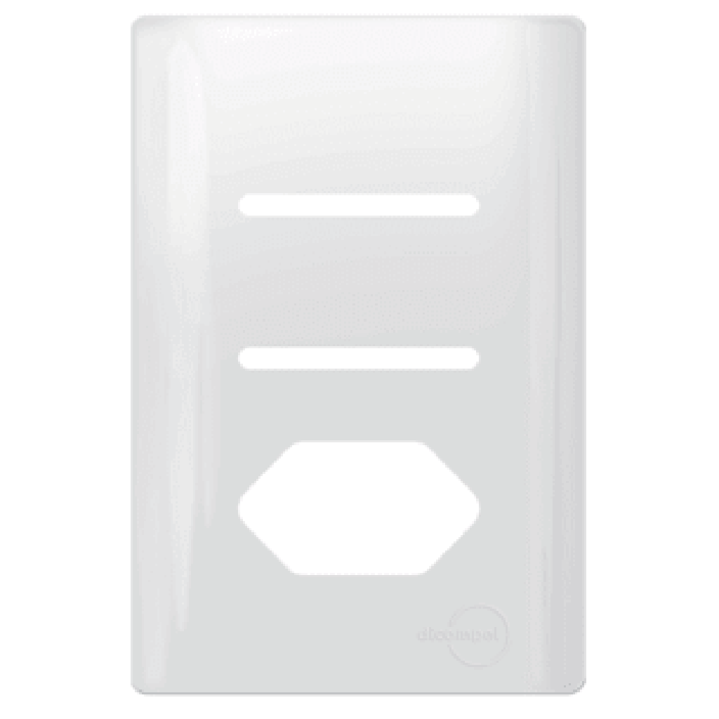 Placa 4x2 p/ 2 Interruptor com 1 Tomada + Suporte - Novara Branco Brilhante