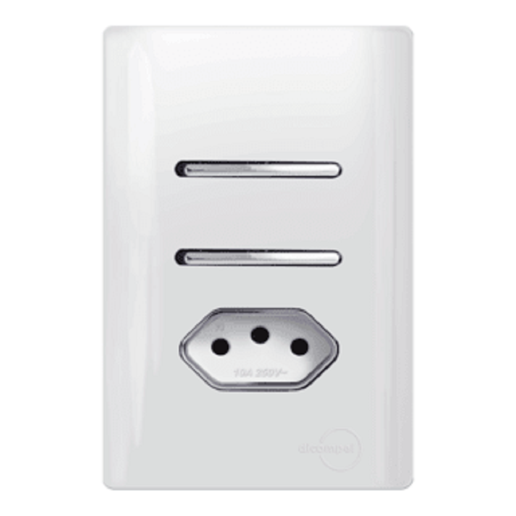 Interruptor Duplo Simples + Tomada 10A Branco com Cromado