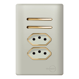 Interruptor 2 Teclas Simples com 2 Tomadas 20A Novara Champanhe Gold 4x2