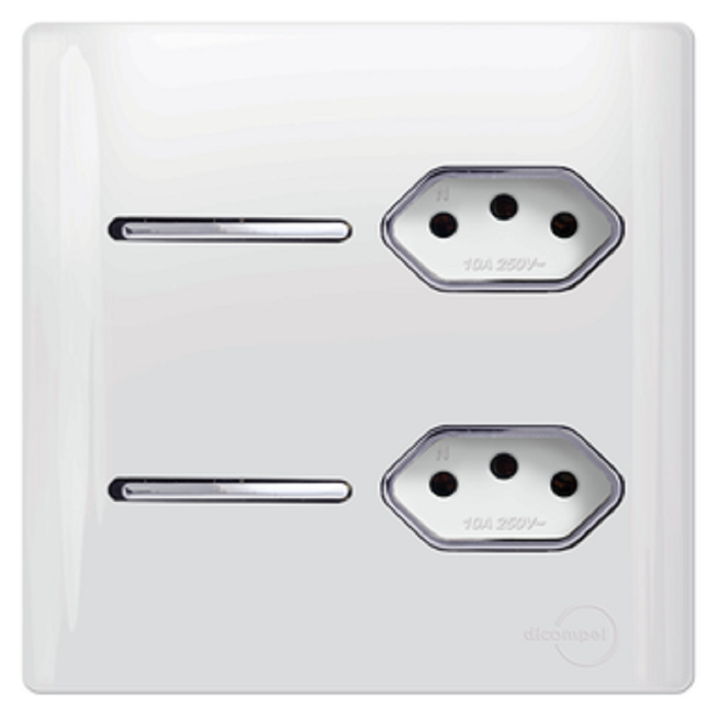 Conjunto 4x4 com 2 Teclas Paralelas + 2 Tomadas 10A - Branco Com Cromado