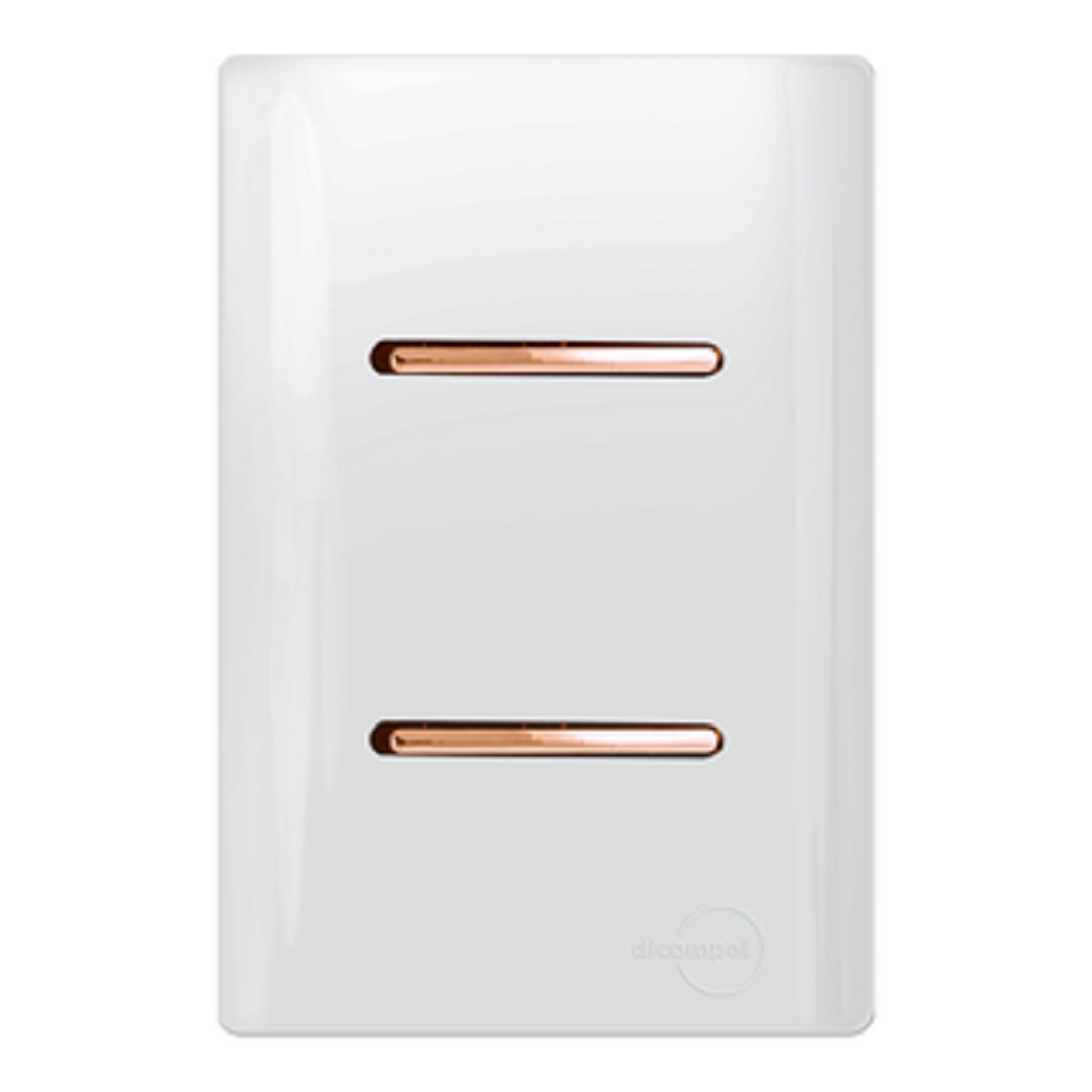 Interruptor Duplo 1 Simples 1 Paralelo Branco com Ouro Rose