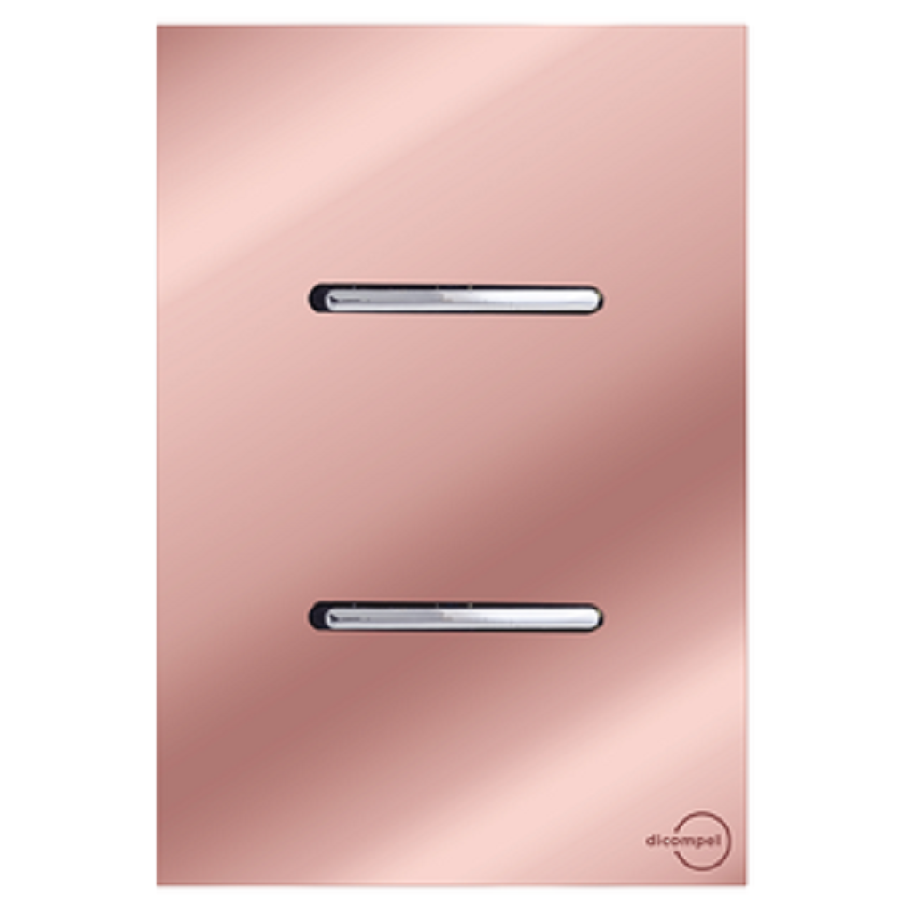 Interruptor 2 Teclas Simples Horizontal Novara Glass Ouro Rosé com Cromado