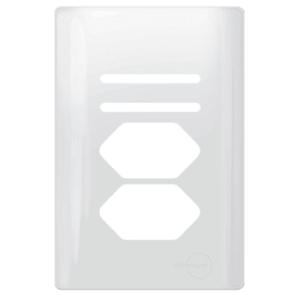 Placa 4x2 p/ 2 Interruptor e 2 Tomadas + Suporte - Novara Branco Brilhante