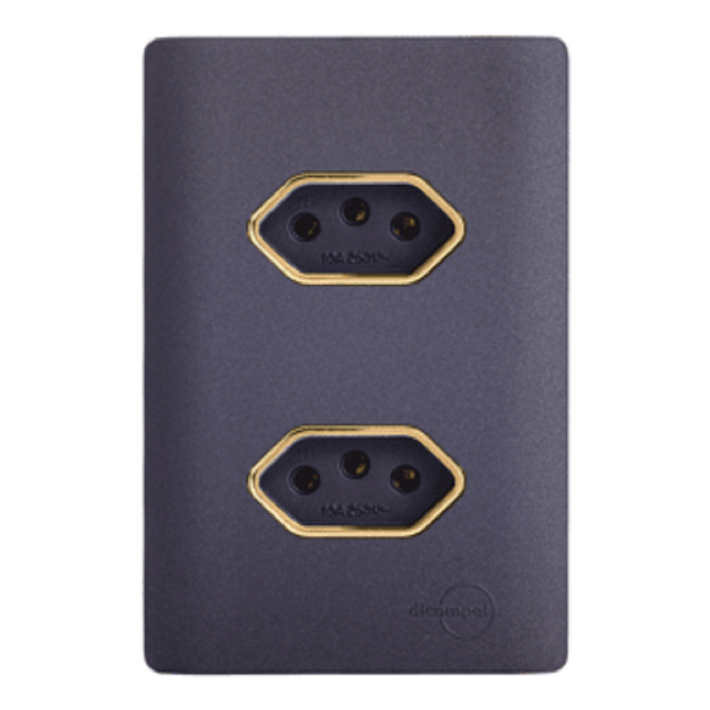 Tomada Dupla 10A Preto/Grafite com Gold