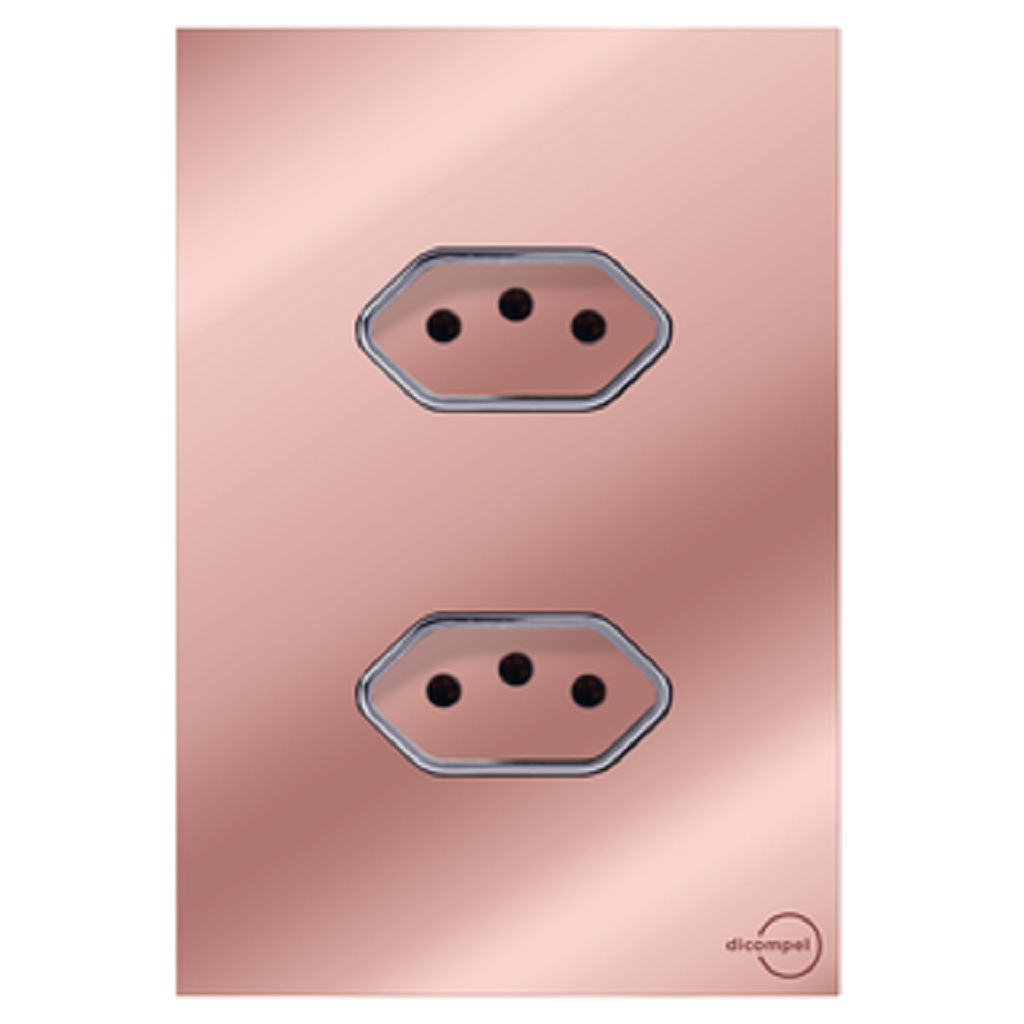 Tomada Dupla 20A  Novara Glass Ouro Rosé com Cromado