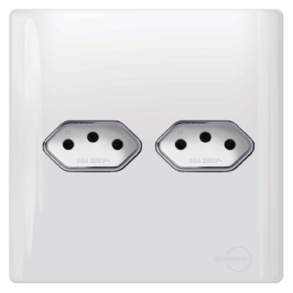 Conjunto 4x4 com 2 Tomadas 10A - Branco com Cromado