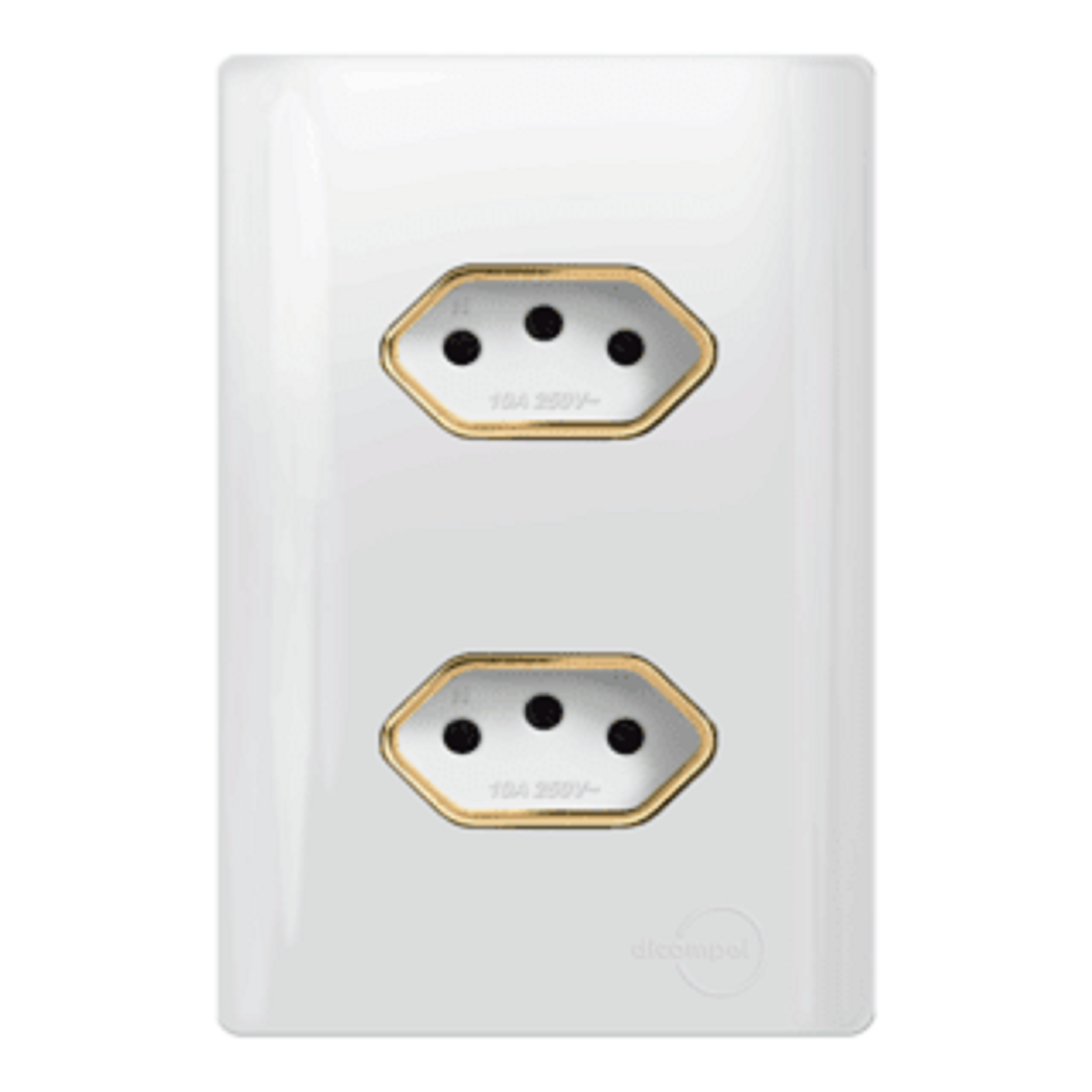 Tomada Dupla sendo 10A e 20A Branco Novara Gold