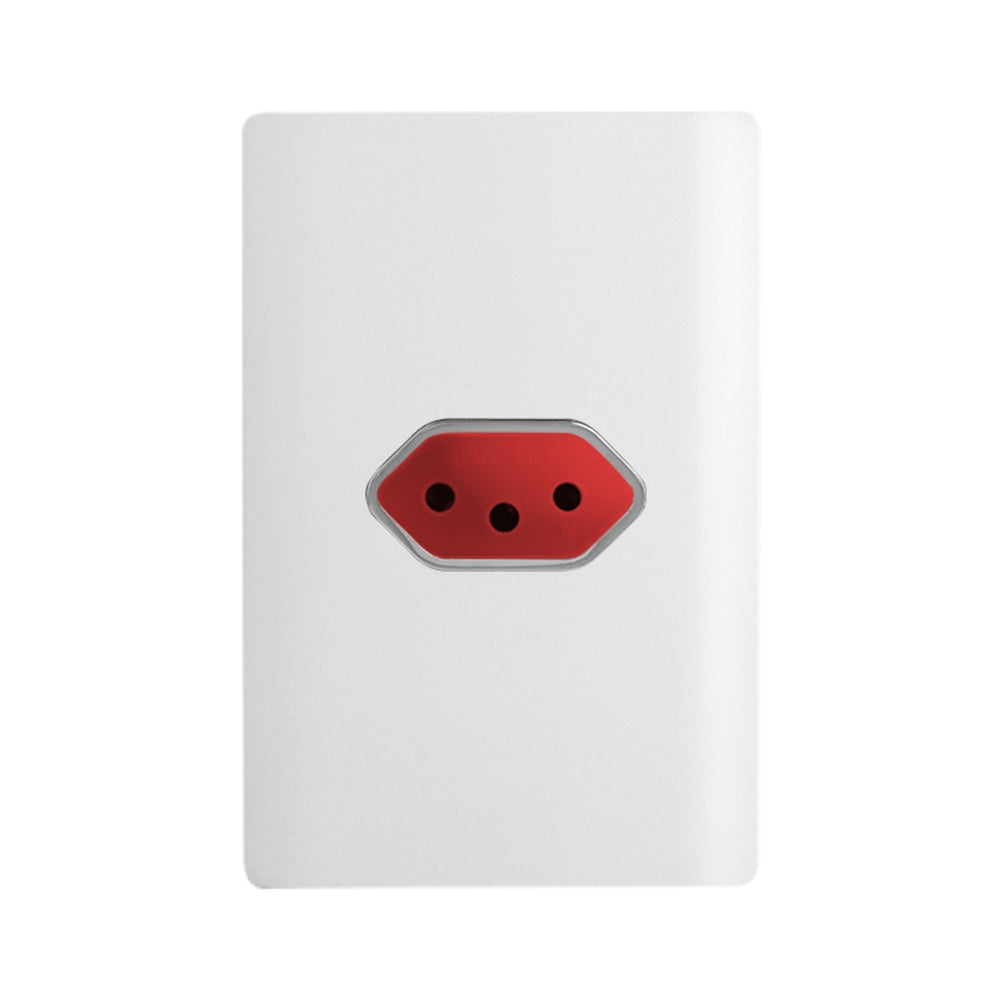 Tomada Única 20A (vermelha) Branco com Cromado