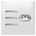 3 Teclas Simples com Tomada 10A - Branco com Cromado