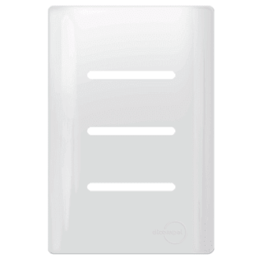 Placa 4x2 para 3 Interruptores Horizontais + Suporte - Novara Branco Brilhante