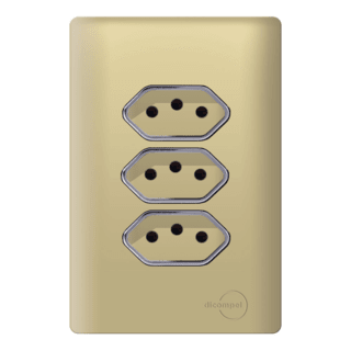 Tomada Tripla 10A Novara Dourado com Cromado