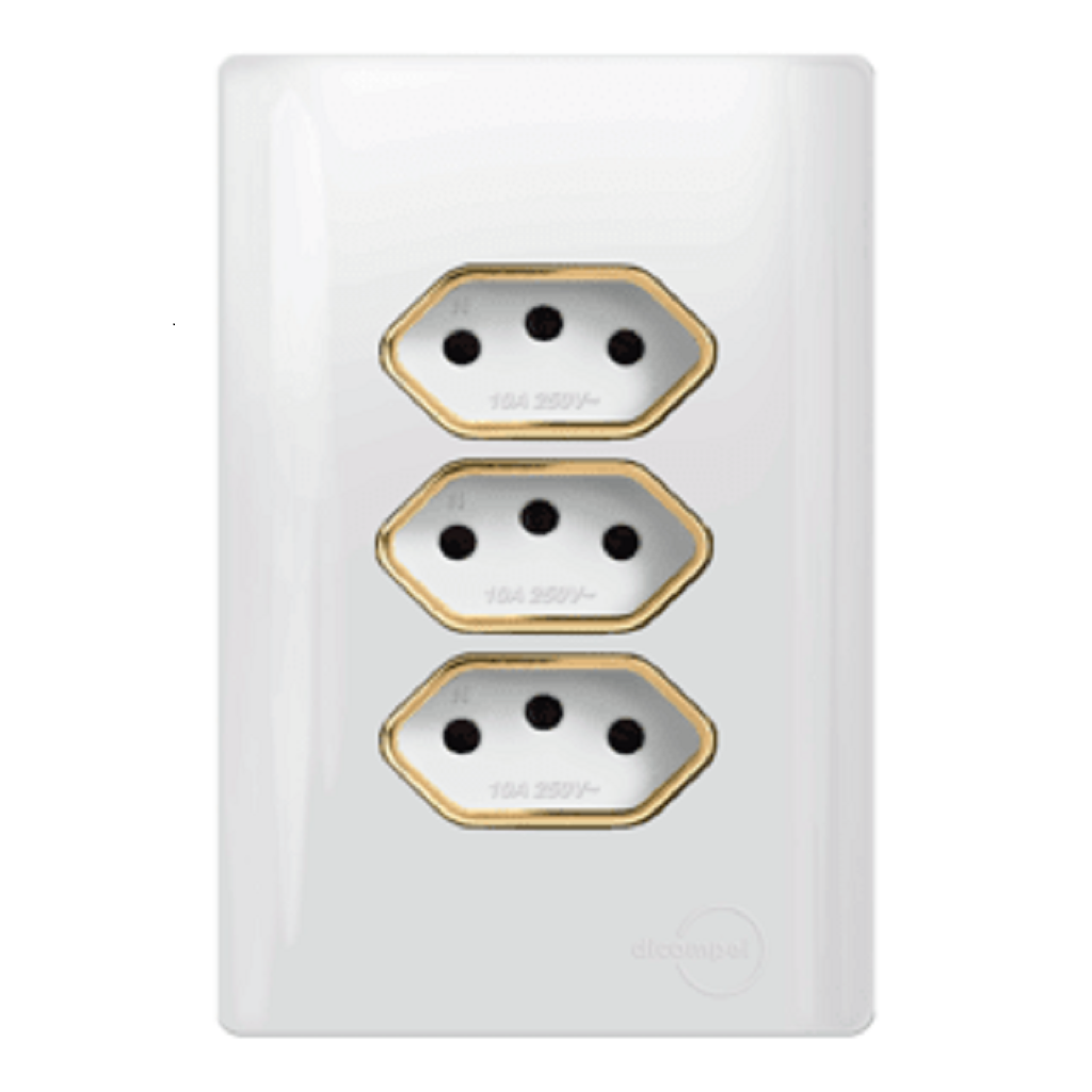 Tomada Tripla  1 10A 2 20A Novara Branco Gold