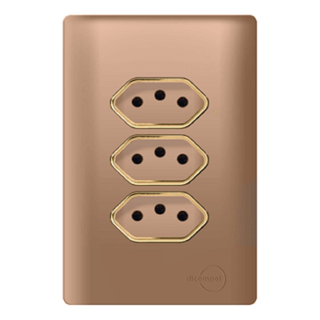 Tomada Tripla 2 10A E 1 20A Novara Ouro Rose Gold