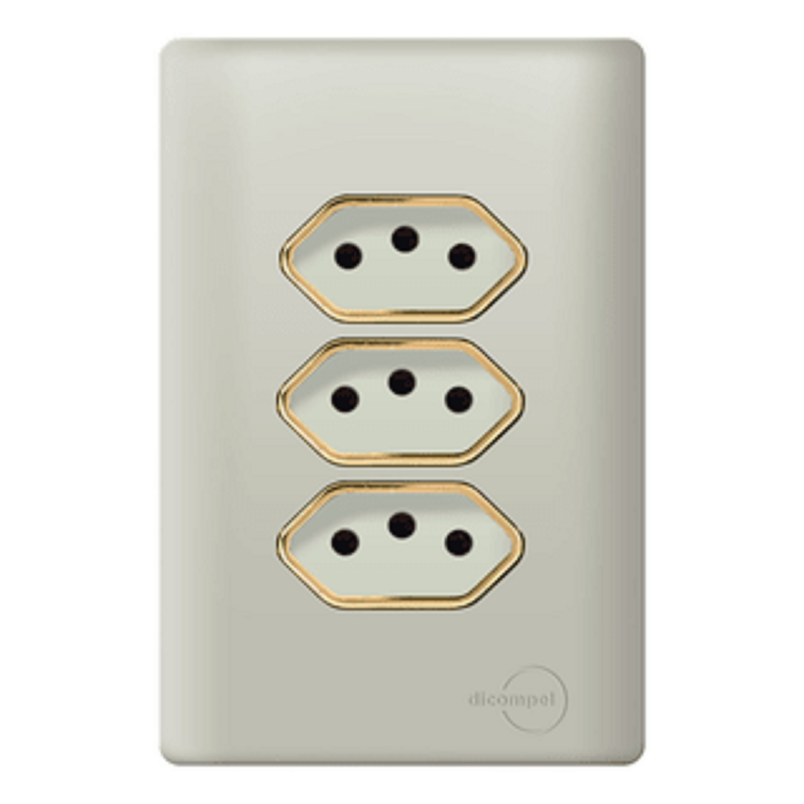 Tomada Tripla 10A Novara Champanhe com Gold