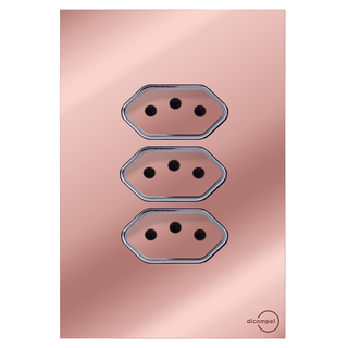 Tomada Tripla 10A Novara Glass Ouro Rosé com Cromado