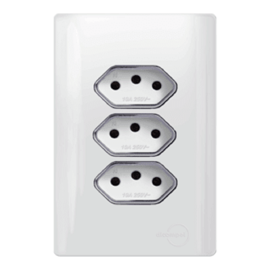 Tomada Triplo 1 10A e 2 20A Branco Novara Cromado