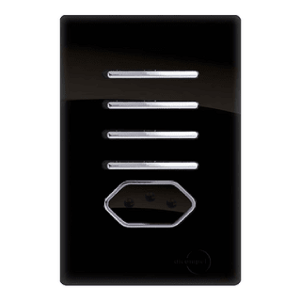 4 Teclas Simples + Tomada 20a Novara Preto Brilhante