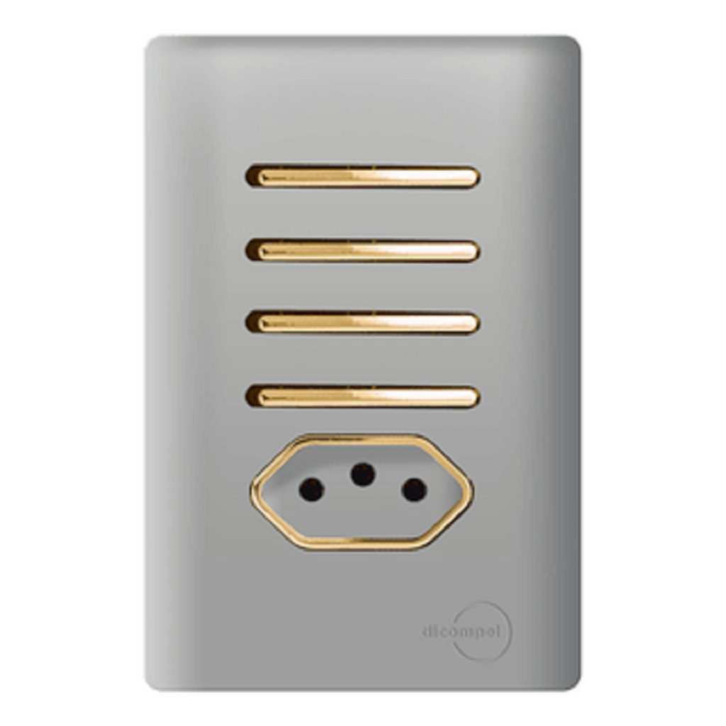 Interruptor 4 Teclas sendo 3 paralelas e 1 simples com Tomada 10A Aço Gold