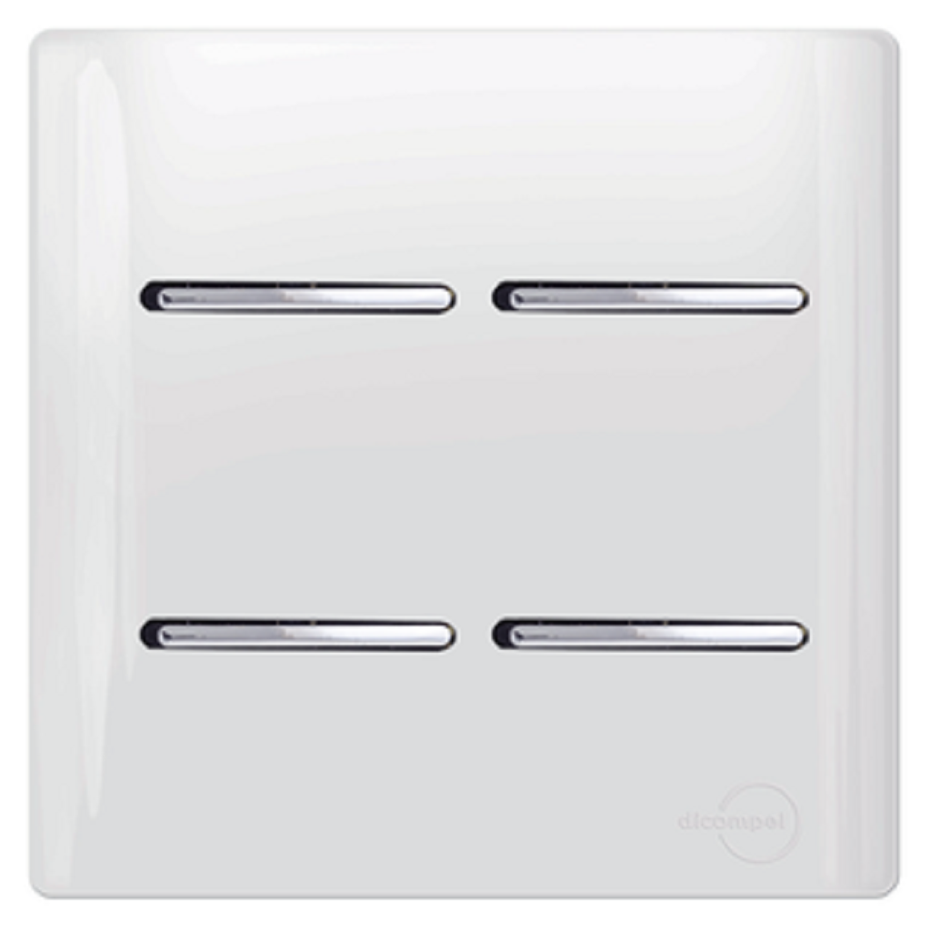 Conjunto 4x4 com 4 Teclas (2 Simples e 2 Paralelas) - Branco com Cromado
