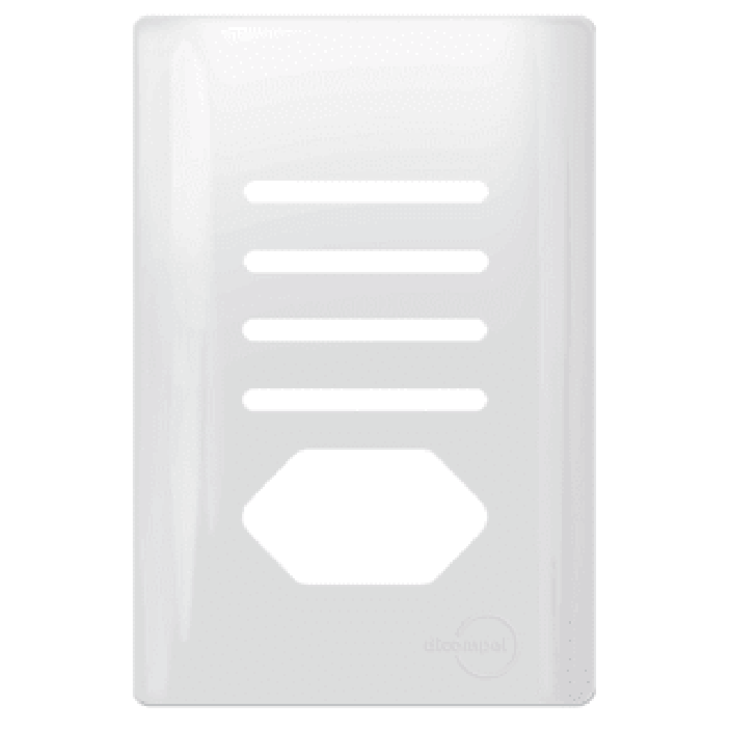 Placa 4x2 p/ 4 Interruptor e 1  Tomada + Suporte - Novara Branco Brilhante