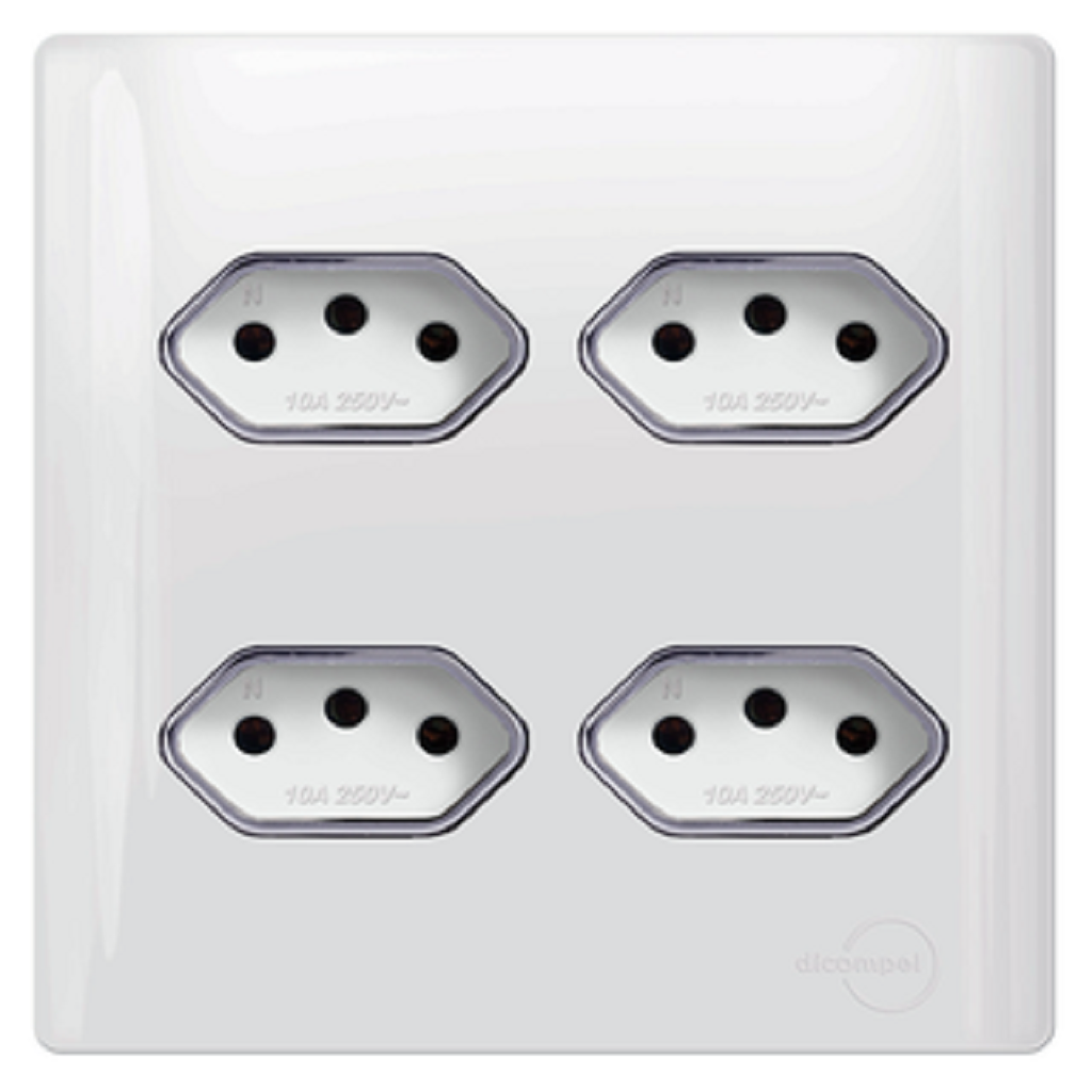 Conjunto 4x4 Com 4 Tomadas de 10A - Branco com Cromado