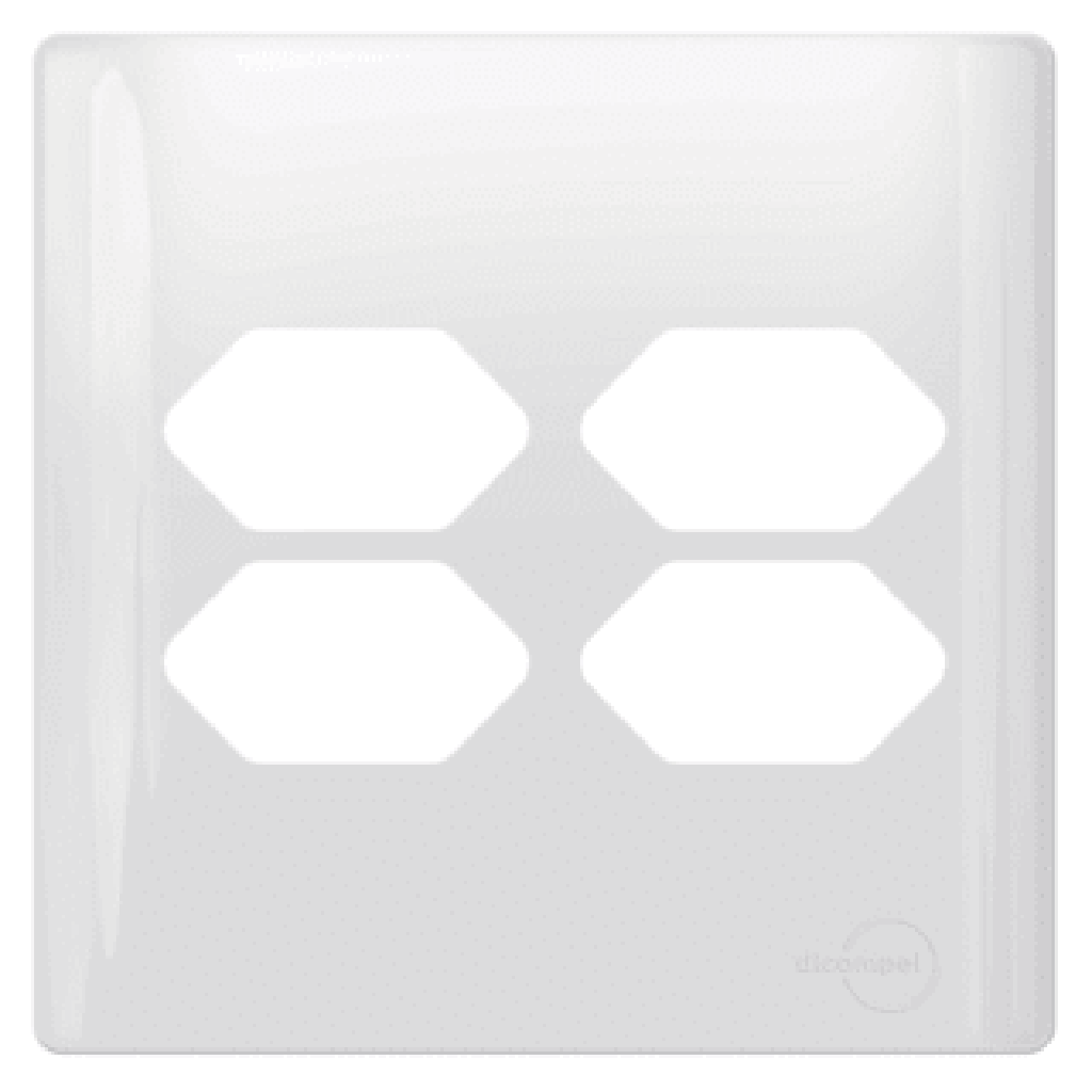 Placa 4x4 para 4 Tomadas + Suporte - NovaraBranco Brilhante
