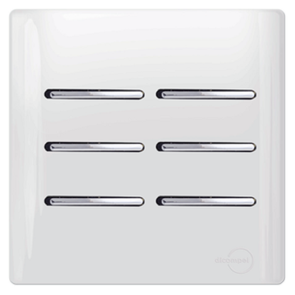 Conjunto 4x4 com 6 Teclas (1 Simples + 5 Paralelas)  - Branco com Croma