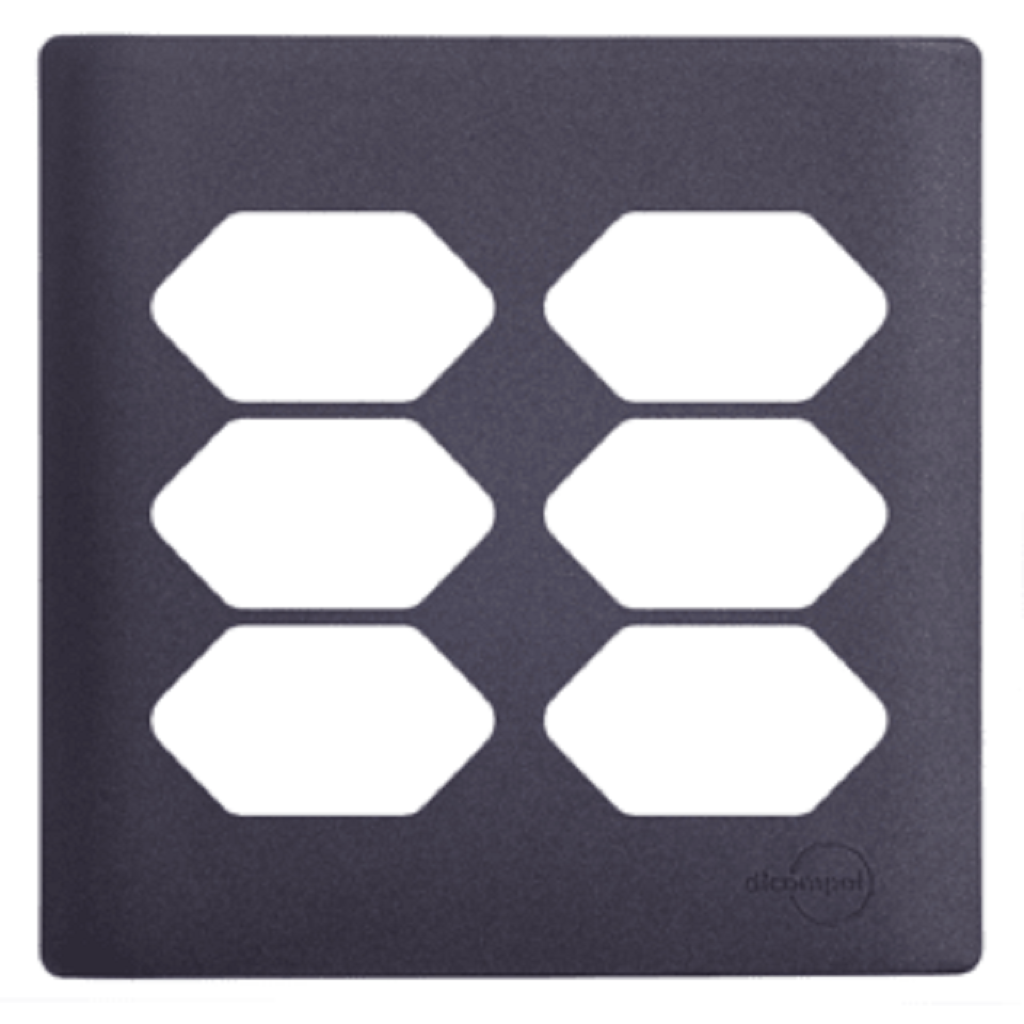 Placa 4x4 P/ 6 Tomadas Preto/Grafite Novara