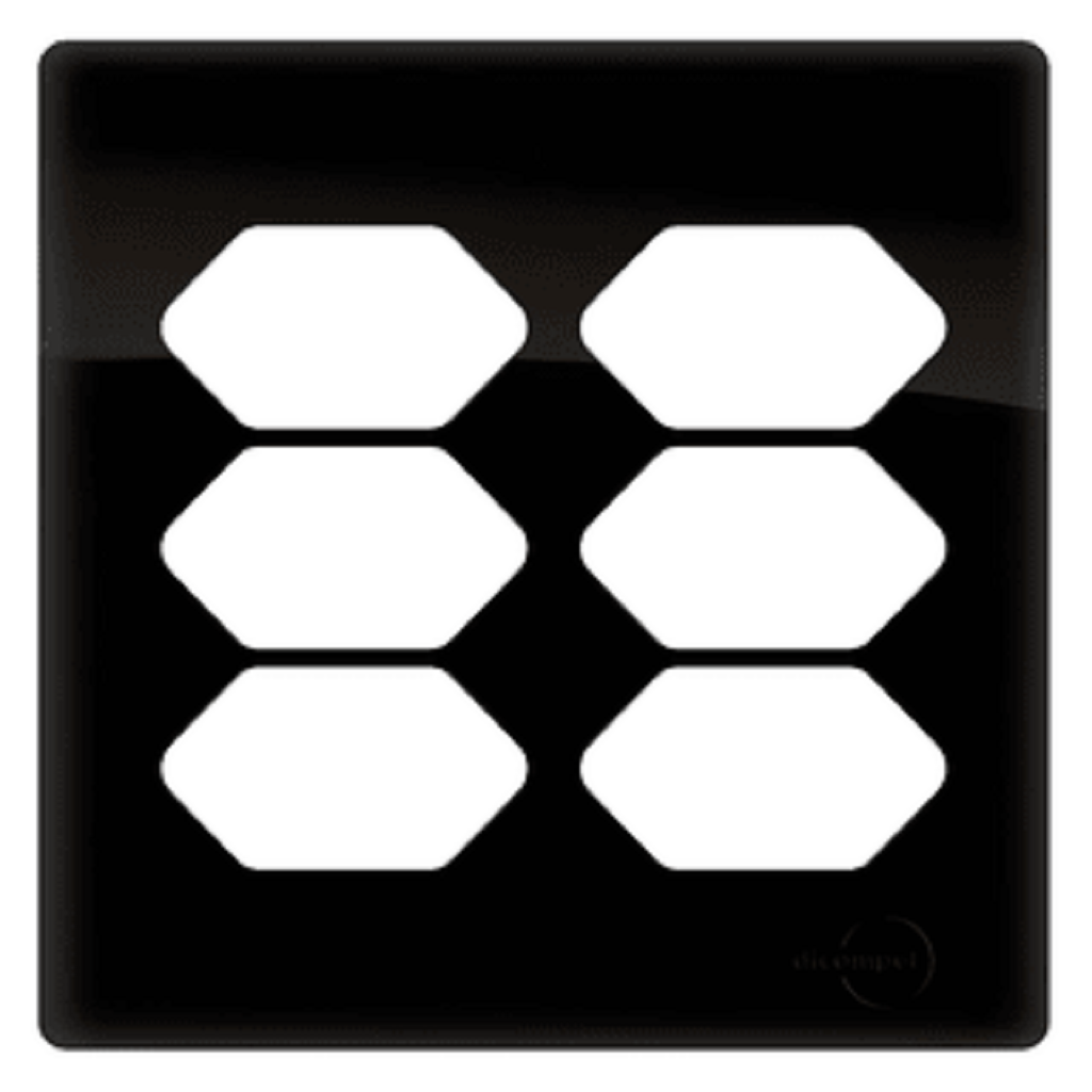 Placa 4x4 P/ 6 Tomadas Preto Brilhante Novara