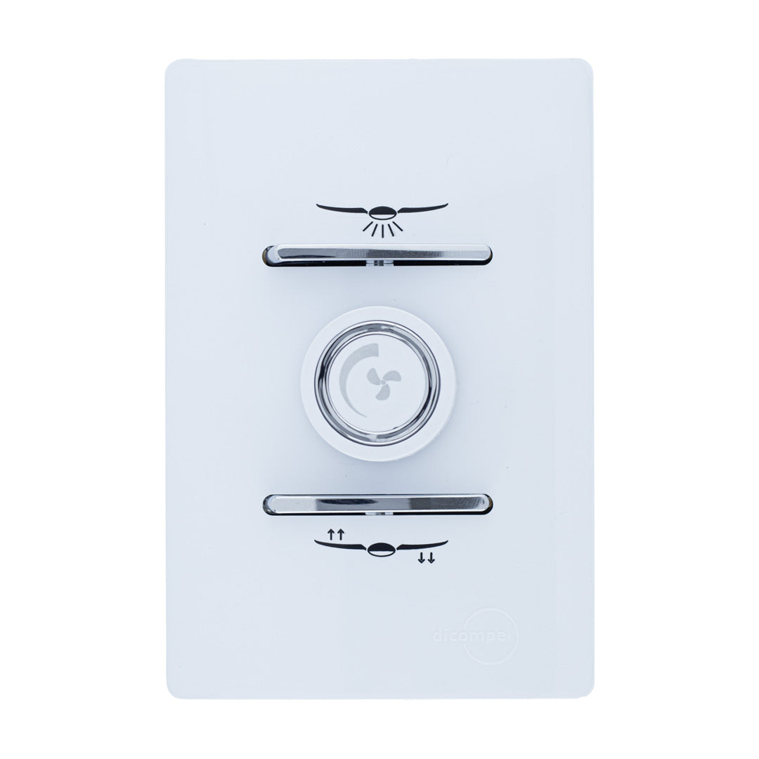 CONTROLE VENTILADOR BIVOLT - 2 TECLAS E DIMER BRANCO COM CROMADO