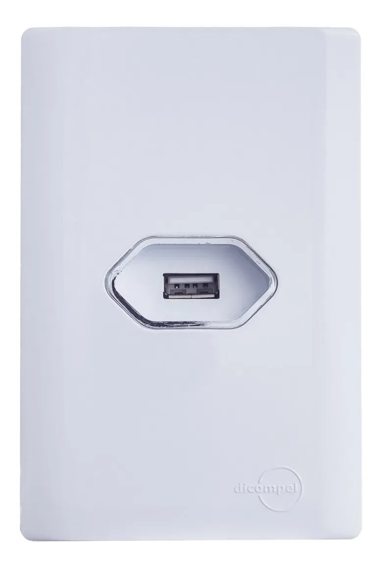 Tomada Única USB Branca com Cromado Novara
