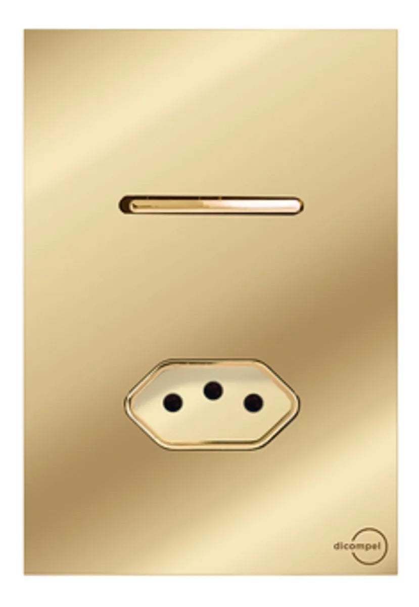 Interruptor 1 Simples + 1 Tomada 20a Novara Glass Dourada