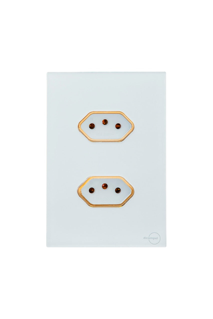 Tomada Dupla 20A Novara Glass Branco com Gold