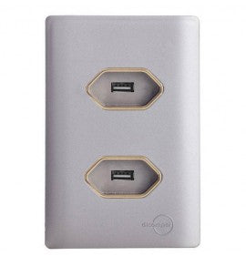 Tomada Dupla USB Aço com Gold