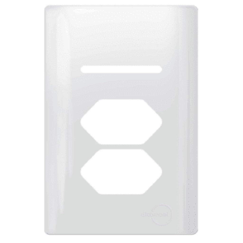 Placa 4x2 p/ 1 Interruptor com 2 Tomada + Suporte - Novara Branco Brilhante