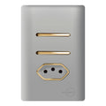 Interruptor Duplo Simples + Tomada 10A Novara Aço Gold