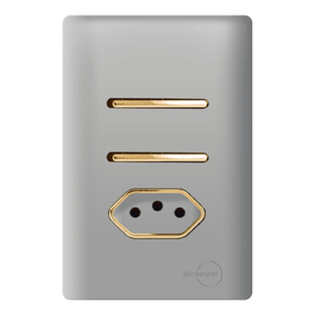 Interruptor Duplo Paralelo + Tomada 10A Novara Aço Gold