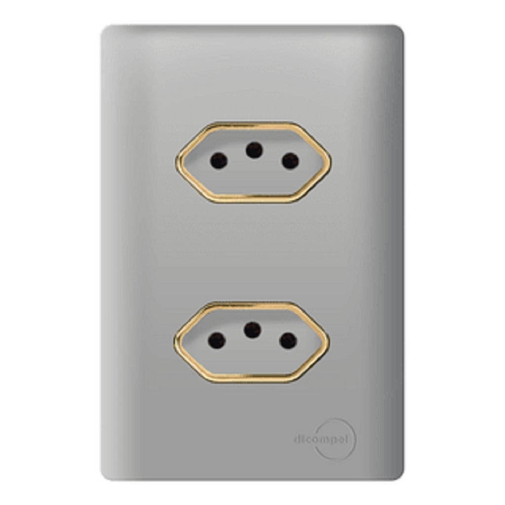Tomada Dupla 10A Novara Aço Gold